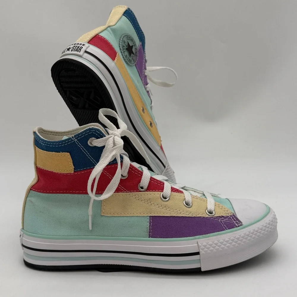 Converse Chuck Taylor All Star Lift Hi Sneaker-Patchwork Color Block Big Girl 7